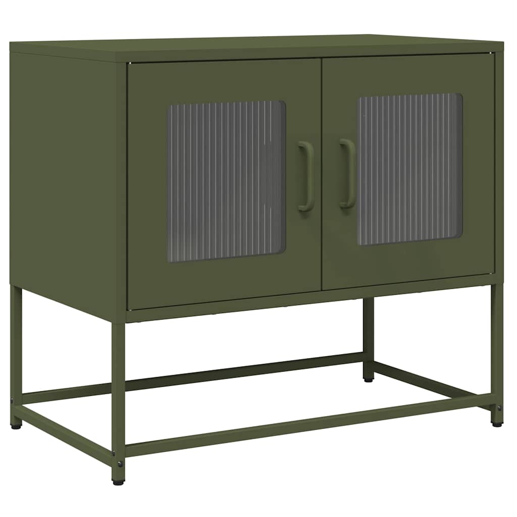 Meuble TV vert olive 68x39x60,5 cm en acier laminé à froid