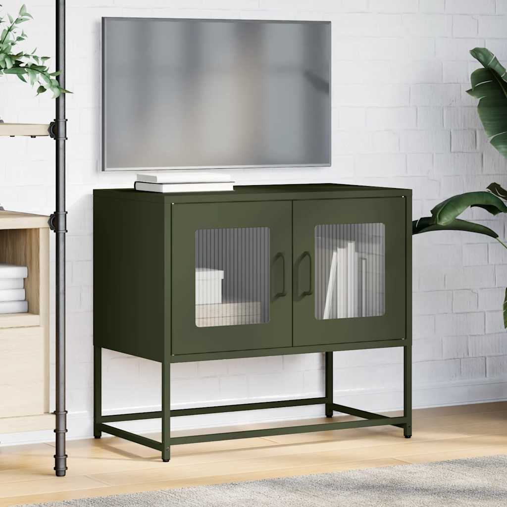 Meuble TV vert olive 68x39x60,5 cm en acier laminé à froid