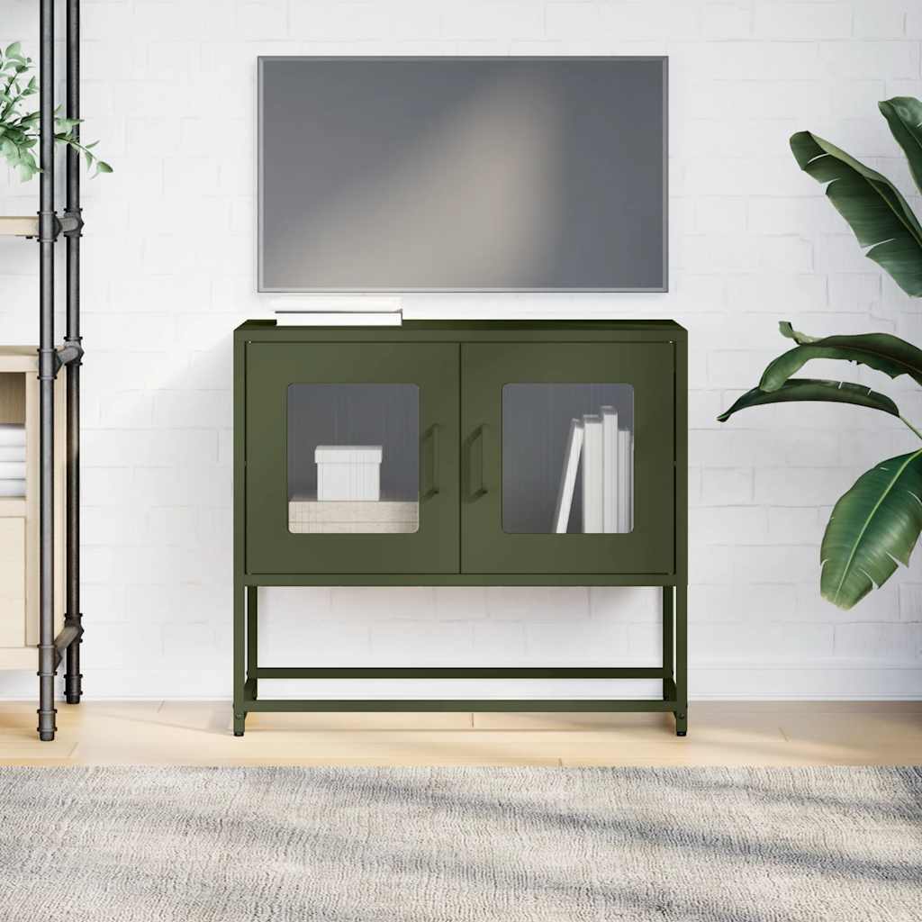 Meuble TV vert olive 68x39x60,5 cm en acier laminé à froid