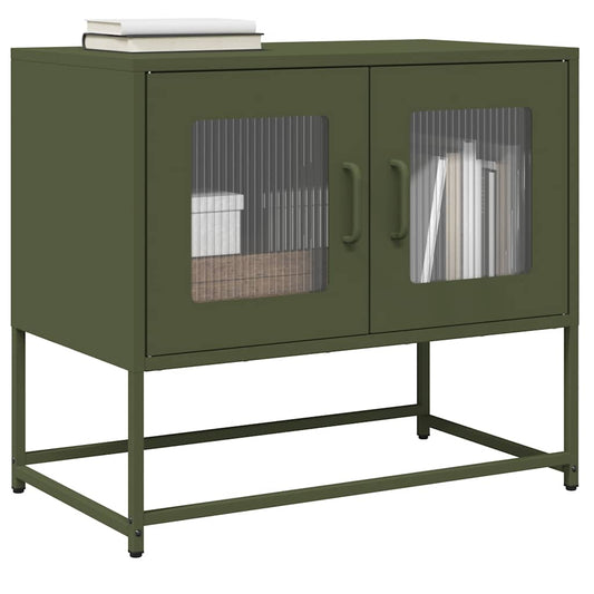 Meuble TV vert olive 68x39x60,5 cm en acier laminé à froid