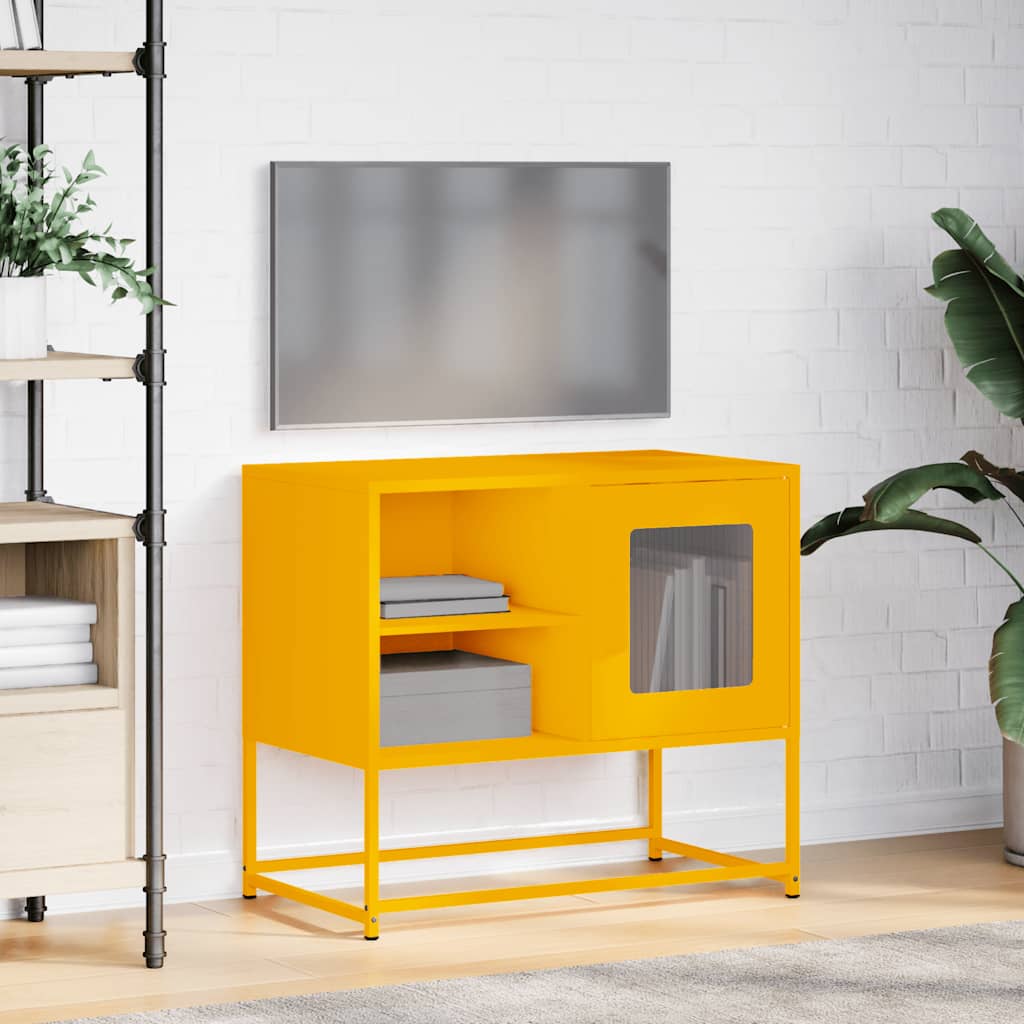 Meuble TV jaune moutarde 68x39x60,5 cm en acier