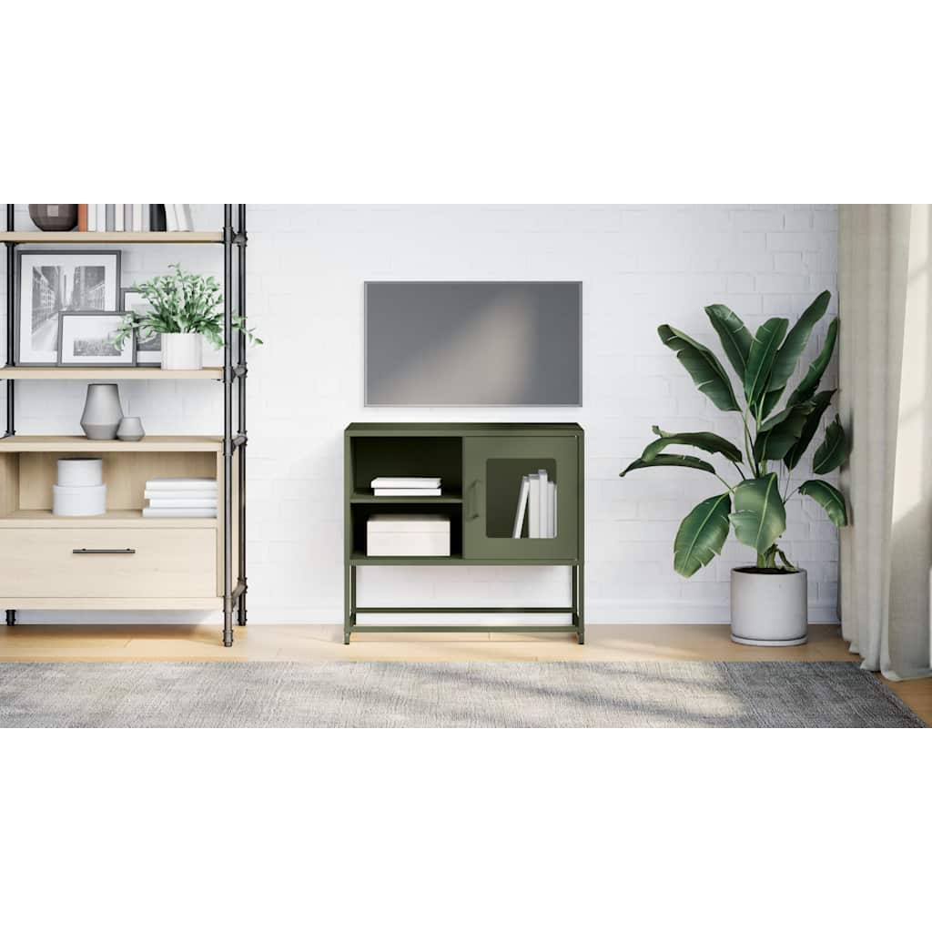 Meuble TV vert olive 68x39x60,5 cm en acier