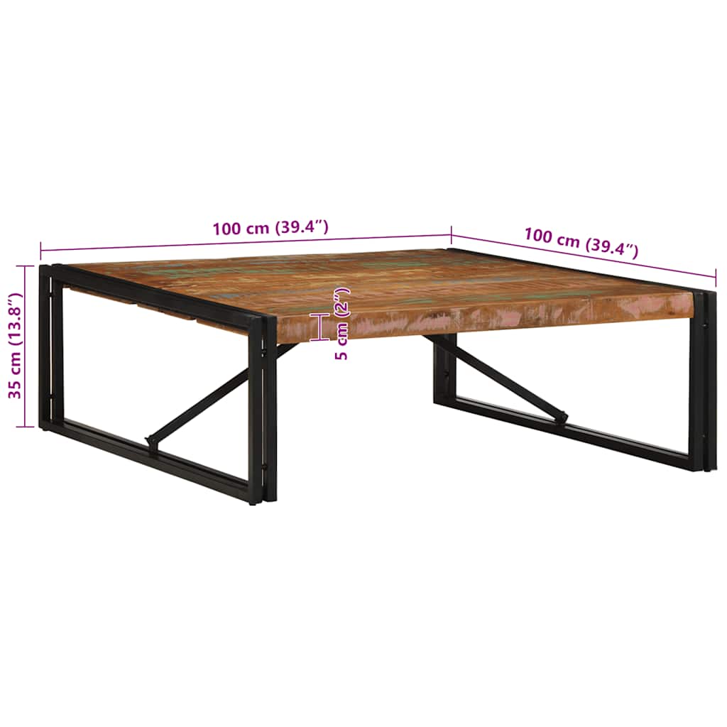Table basse multicolore 100x100x35 cm bois de récupération bois massif