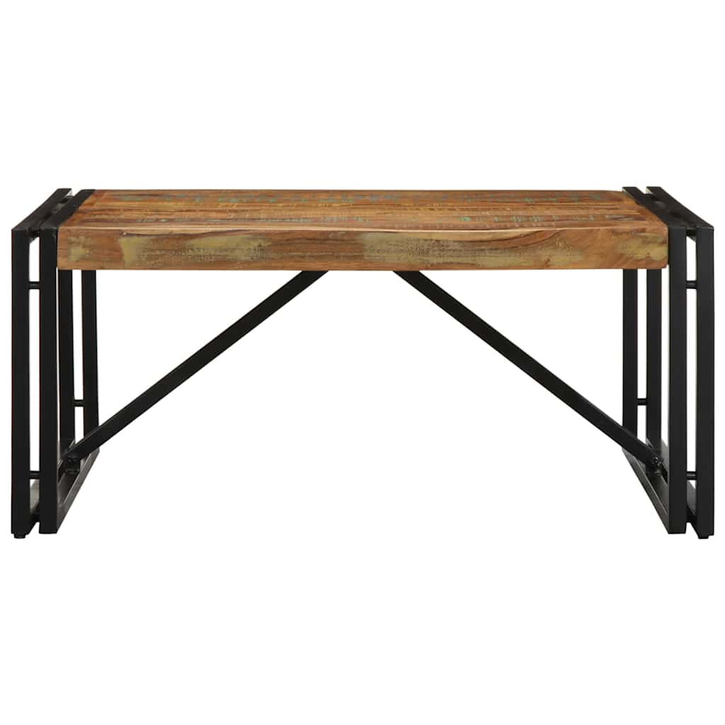 Table basse multicolore 80x80x35 cm bois de récupération bois massif
