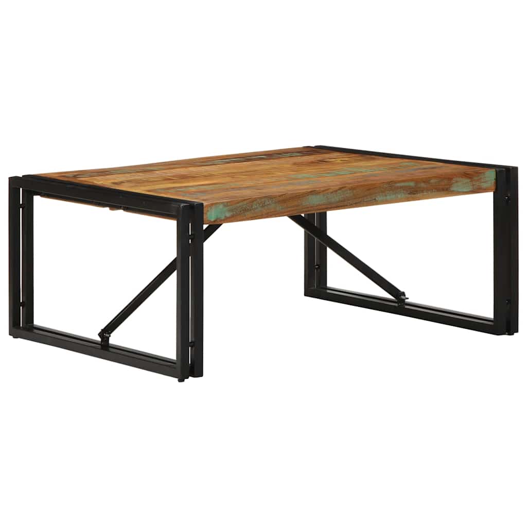 Table basse multicolore 80x80x35 cm bois de récupération bois massif