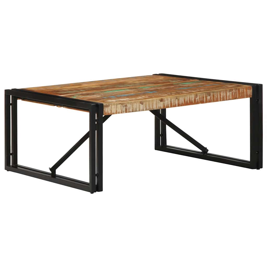 Table basse multicolore 80x80x35 cm bois de récupération bois massif