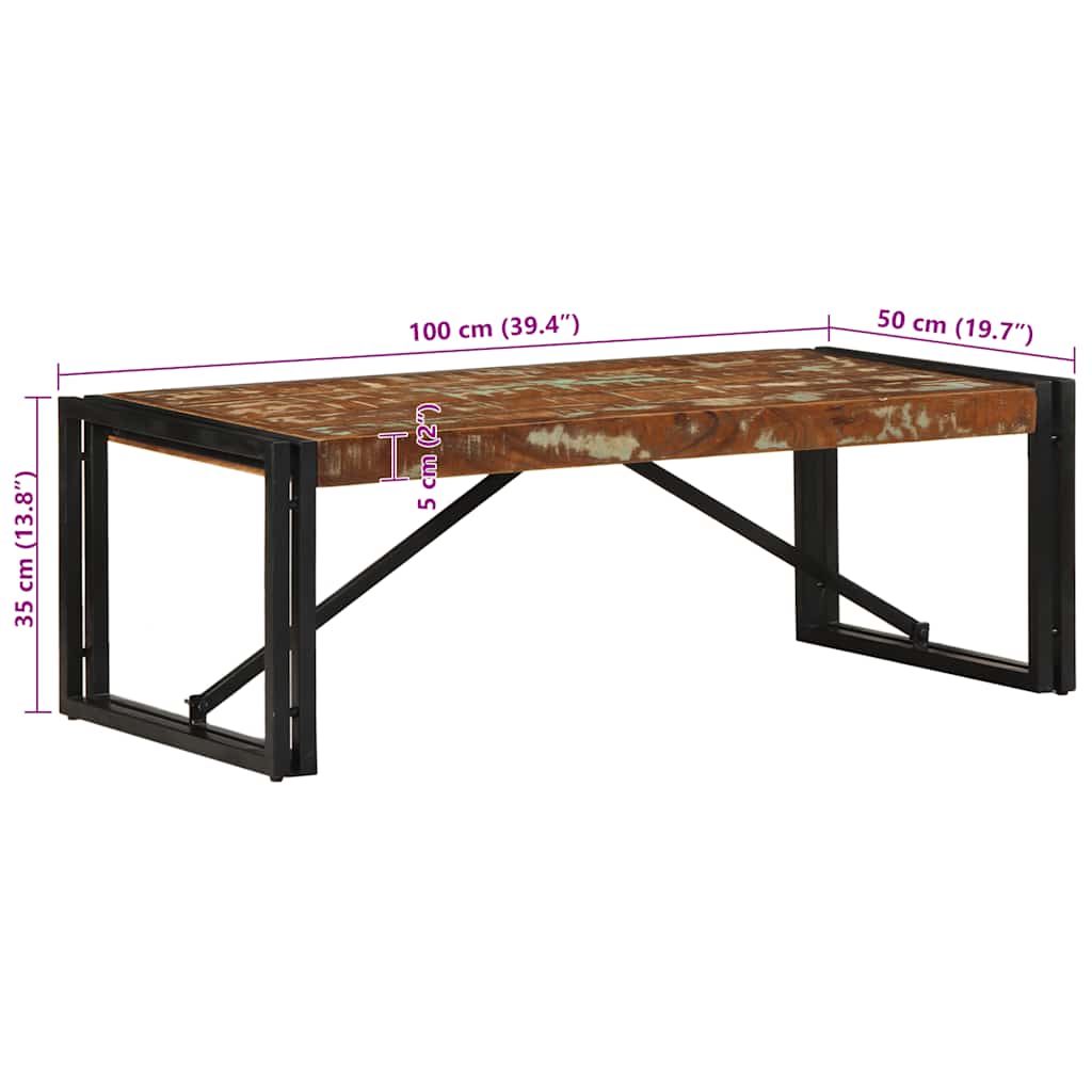 Table basse multicolore 100x50x35 cm bois de récupération bois massif