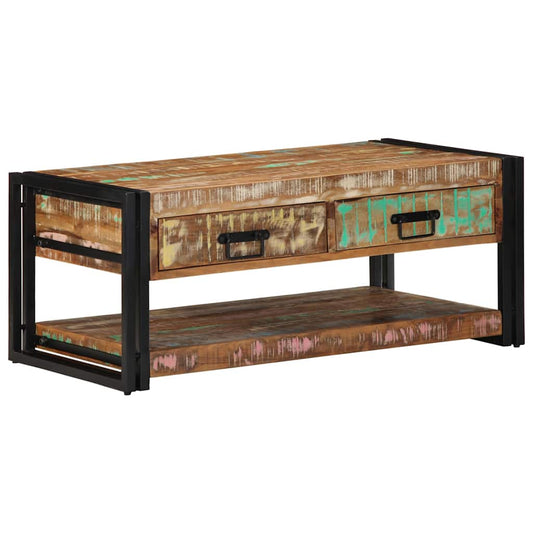 Table basse multicolore 90x50x38 cm en bois massif de récupération