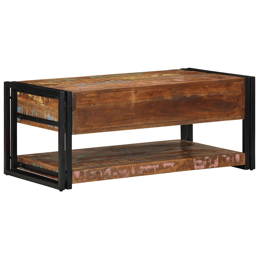 Table basse multicolore 90x50x38 cm en bois massif de récupération