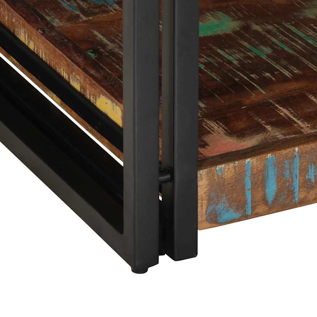 Table basse multicolore 90x50x38 cm en bois massif de récupération