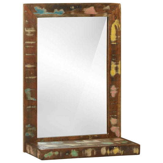 Badezimmer Spiegel mit Regal Braun Massives upgecyceltes Holz