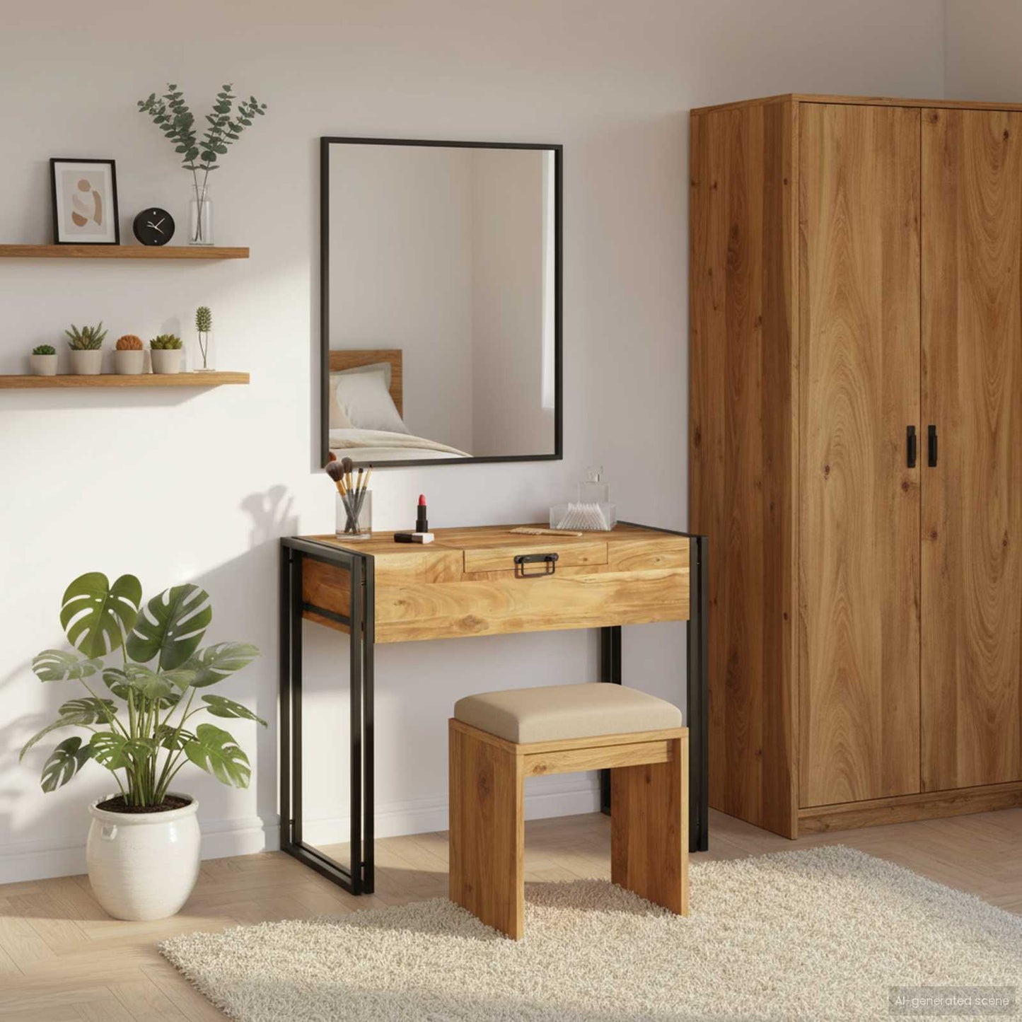 Schlafzimmer-Frisiertische mit Speicher Braun Massivholz Akazie