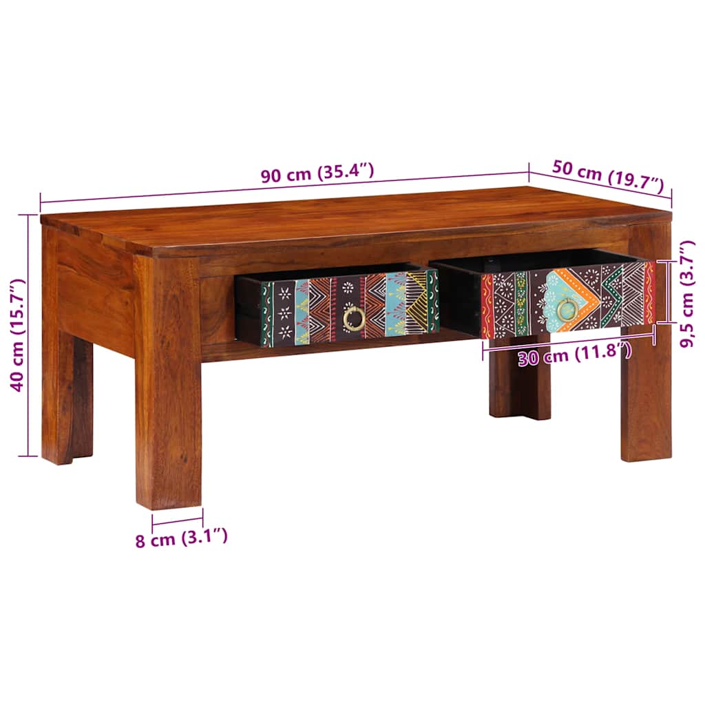 Table basse 90x50x40 cm en bois d'acacia massif