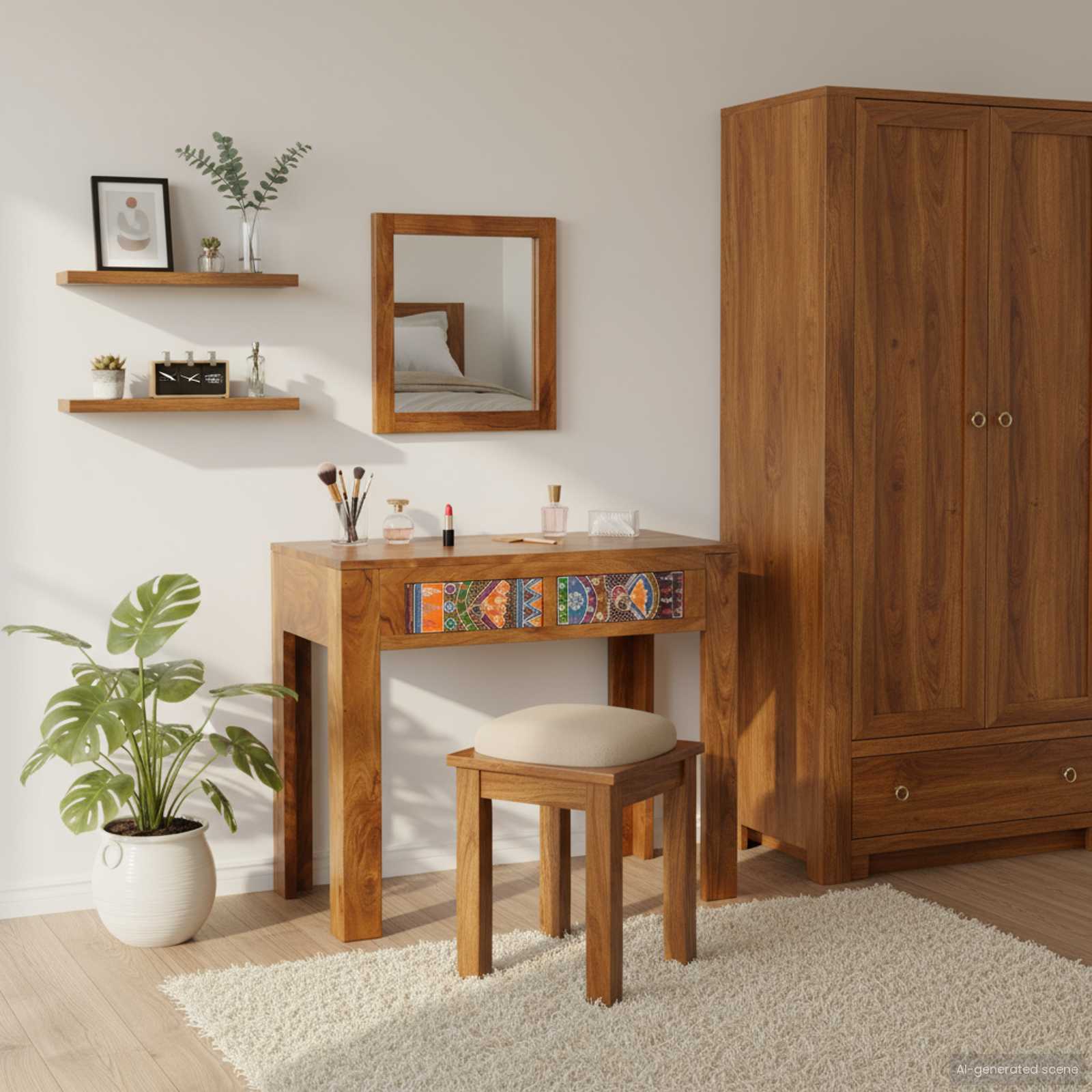 Schminktisch Braun 90 x 45 x 75 cm Massivholz Akazie