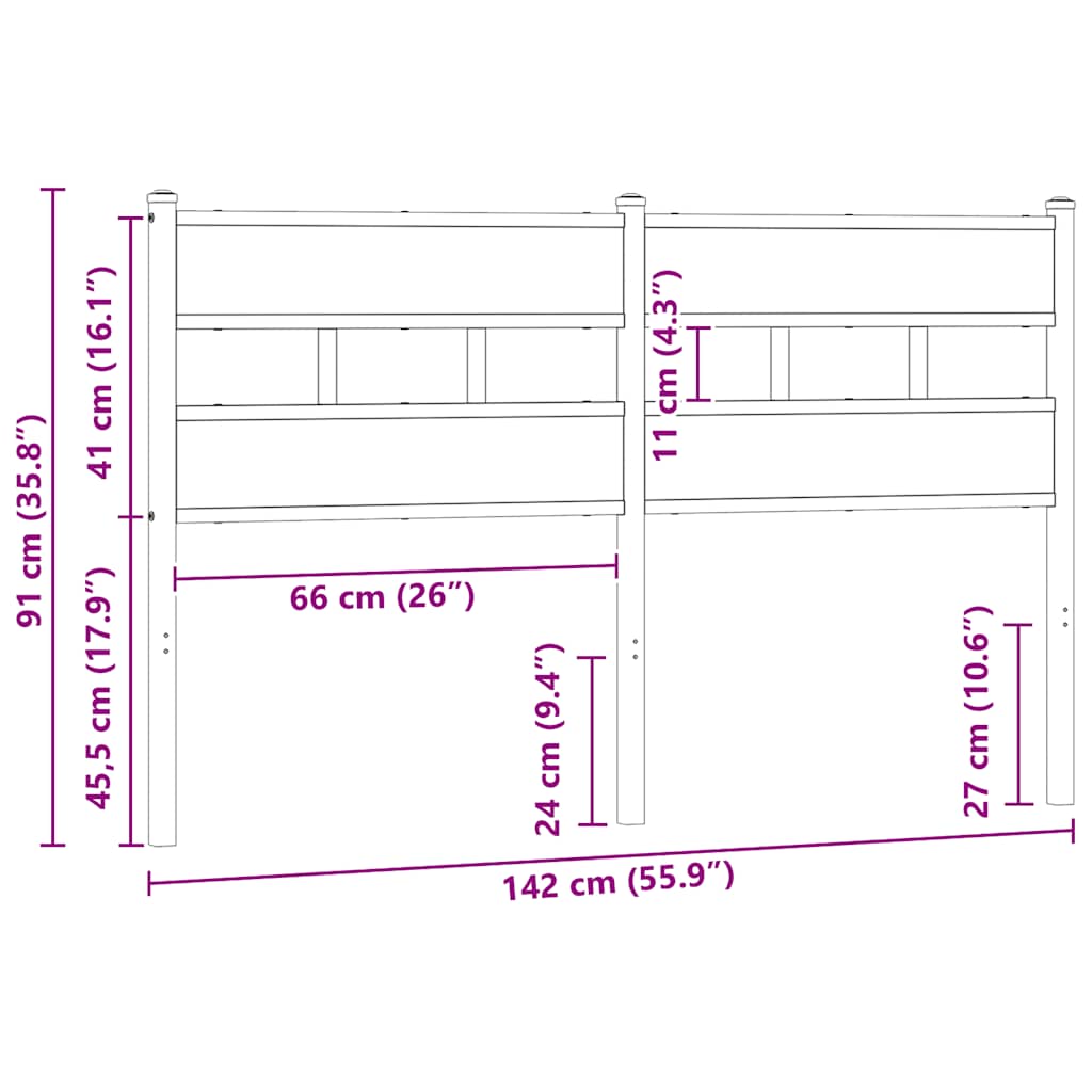 Ersatz-Kopfteil Räuchereiche 135 cm Eisen und Holzwerkstoff