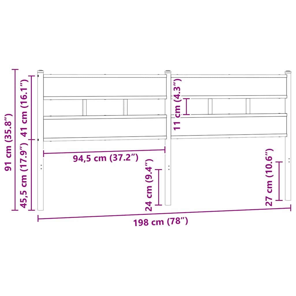Ersatz-Kopfteil Räuchereiche 193 cm Eisen und Holzwerkstoff