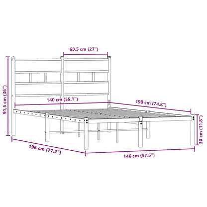 Metallbett ohne Matratze Sonoma-Eiche 140x190 cm