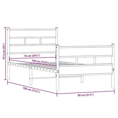 Metallbett ohne Matratze Sonoma-Eiche 75x190 cm