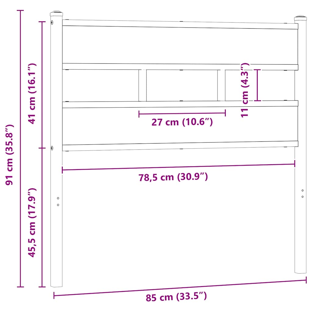 Ersatz-Kopfteil Sonoma-Eiche 80 cm Eisen und Holzwerkstoff