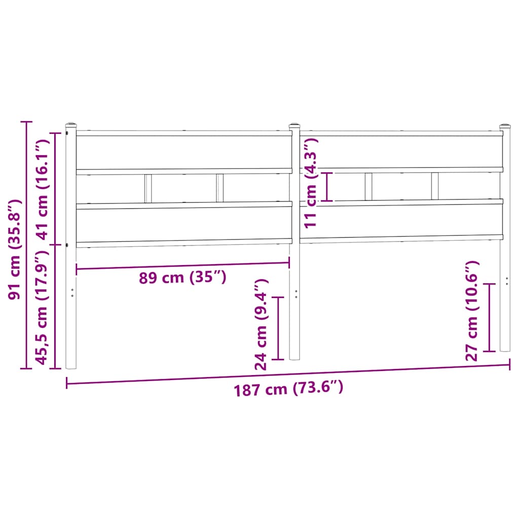 Ersatz-Kopfteil Sonoma-Eiche 180 cm Eisen und Holzwerkstoff