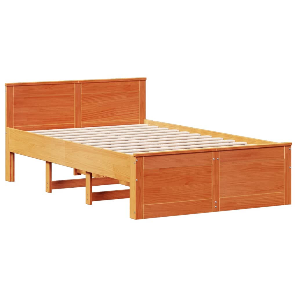 Massivholzbett mit Regal ohne Matratze Wachsbraun 135x190 cm