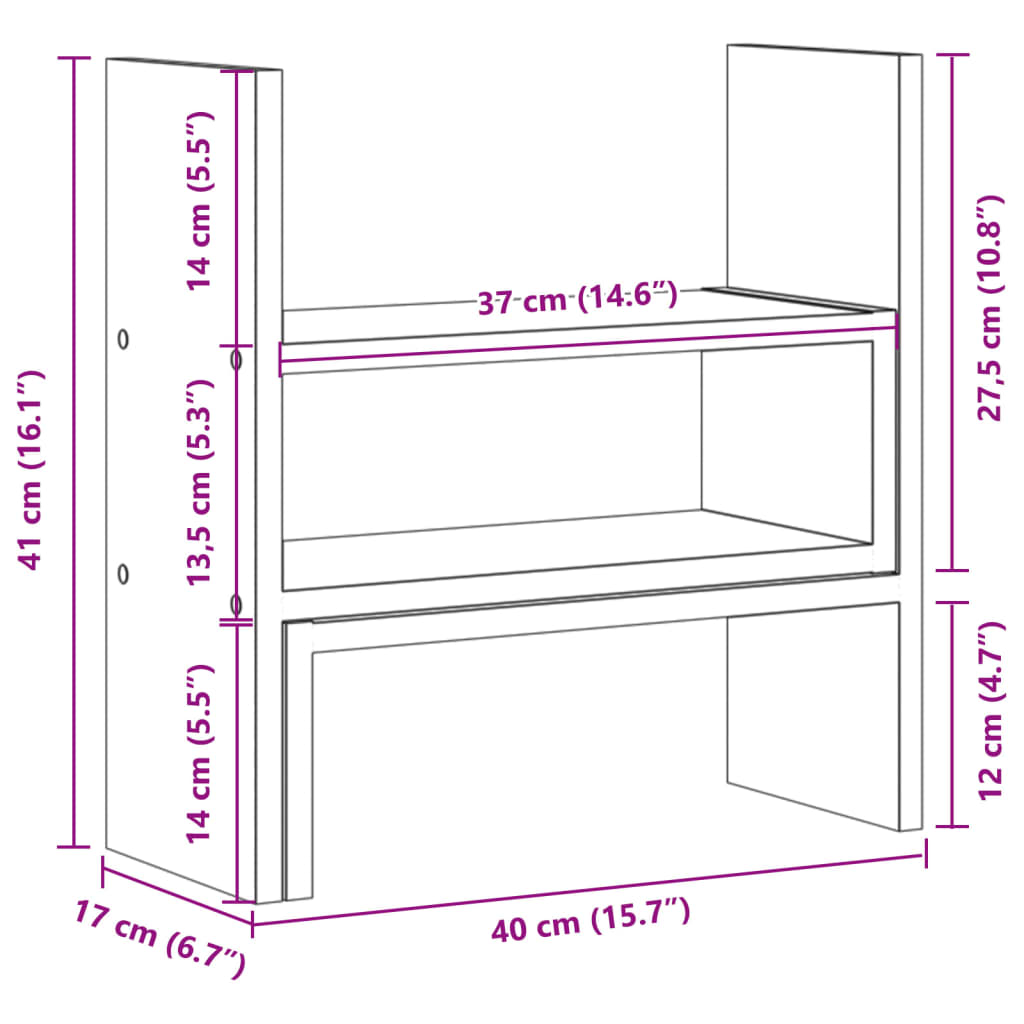 Organisateur de bureau réglable aspect chêne 40x17x41 cm