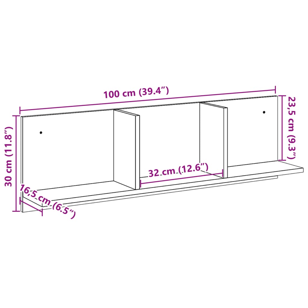 Élément mural 100x16,5x30 cm matériau bois Sonoma gris