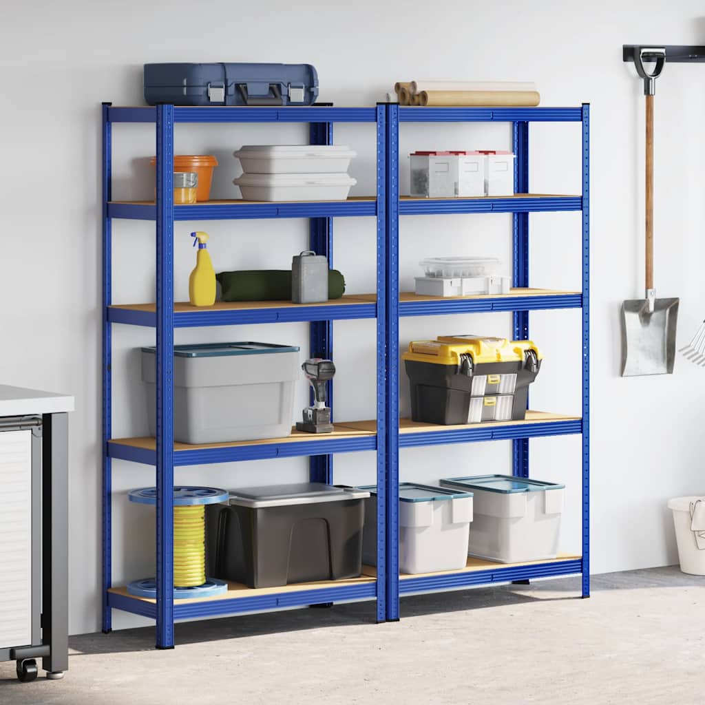 Storage shelves with 5 shelves 2 pcs. Blue steel &amp; wood material