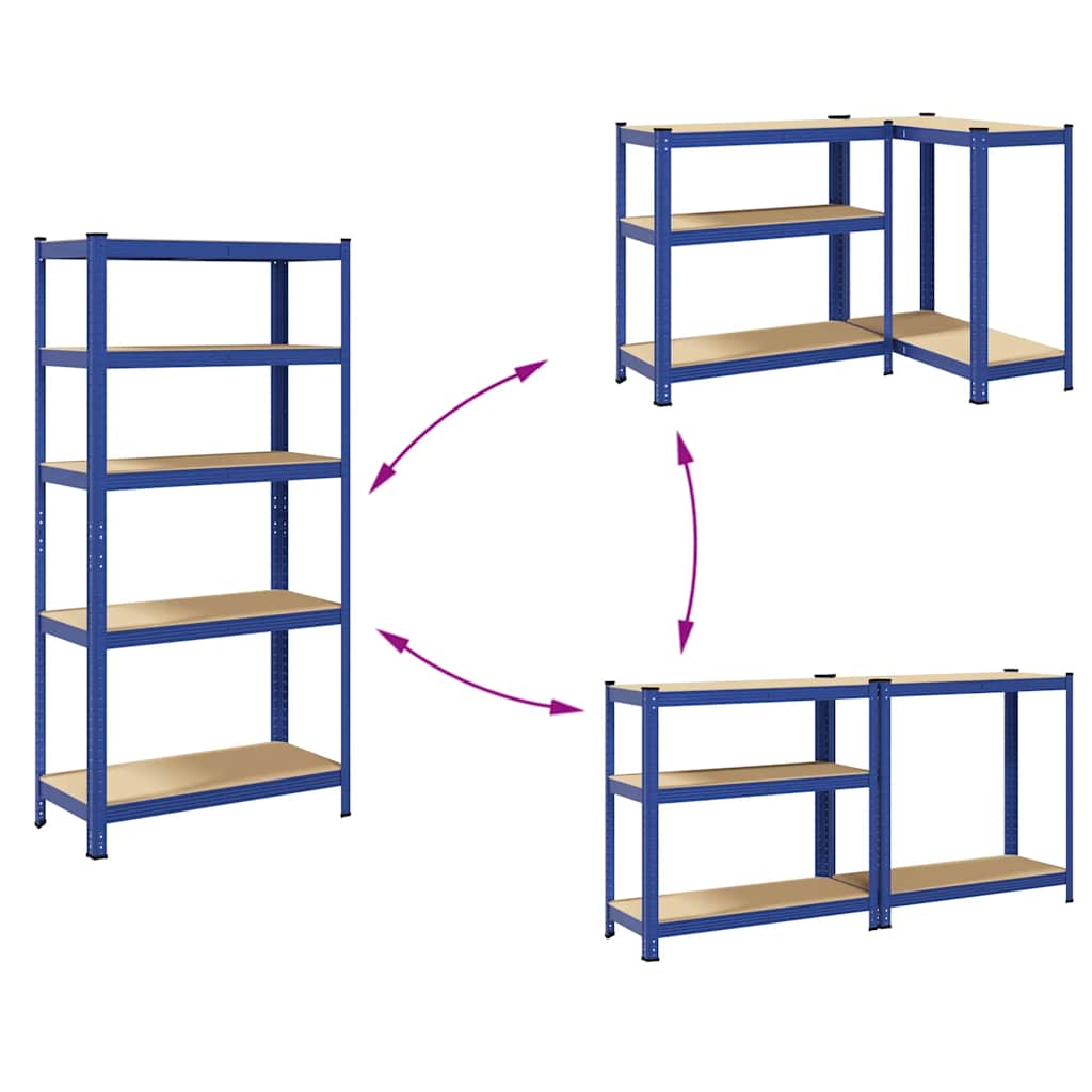 Storage shelves with 5 shelves 2 pcs. Blue steel &amp; wood material