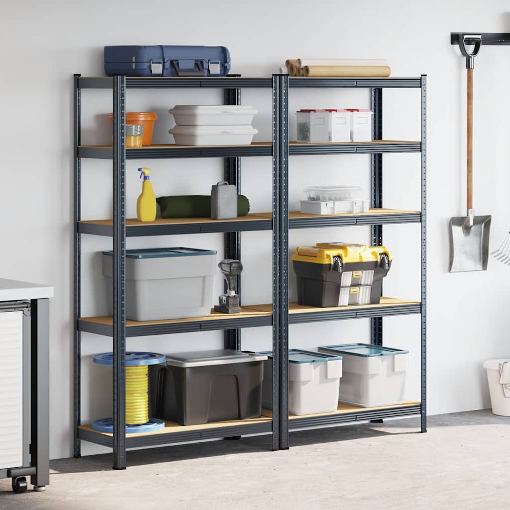 Storage shelves with 5 shelves 2 pcs. Anthracite steel &amp; wood material