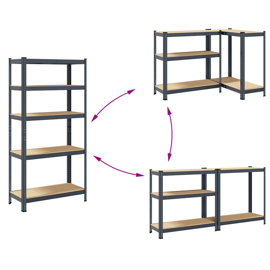 Storage shelves with 5 shelves 2 pcs. Anthracite steel &amp; wood material