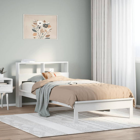 Lit en bois massif avec étagère sans matelas pin blanc 90x200 cm