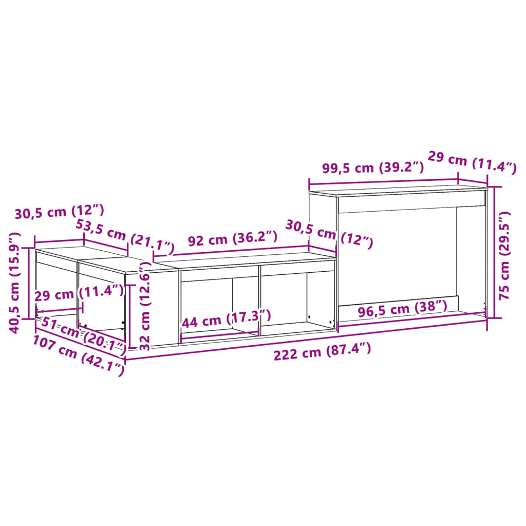 Nachttisch mit Schreibtisch Weiß 222x107x75 cm Massivholz