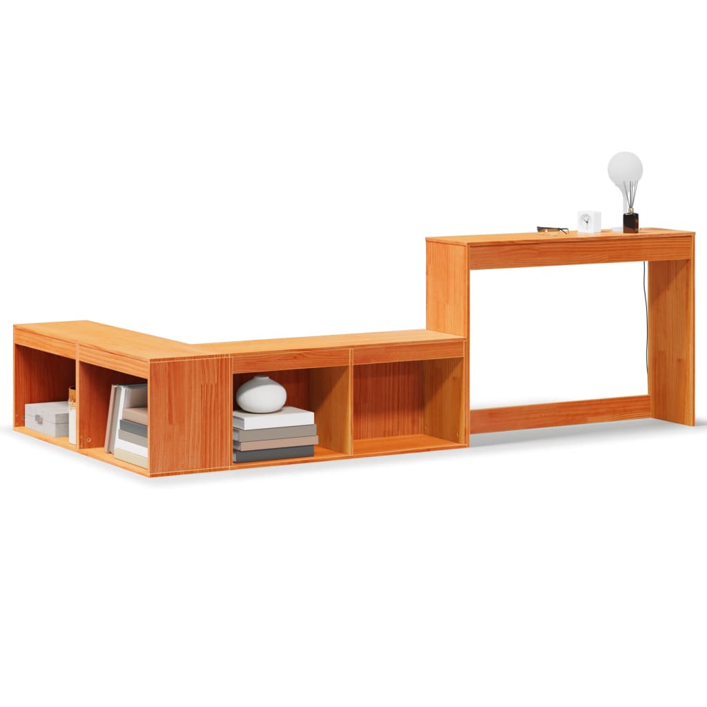Bedside table with desk wax brown 222x107x75 cm solid wood