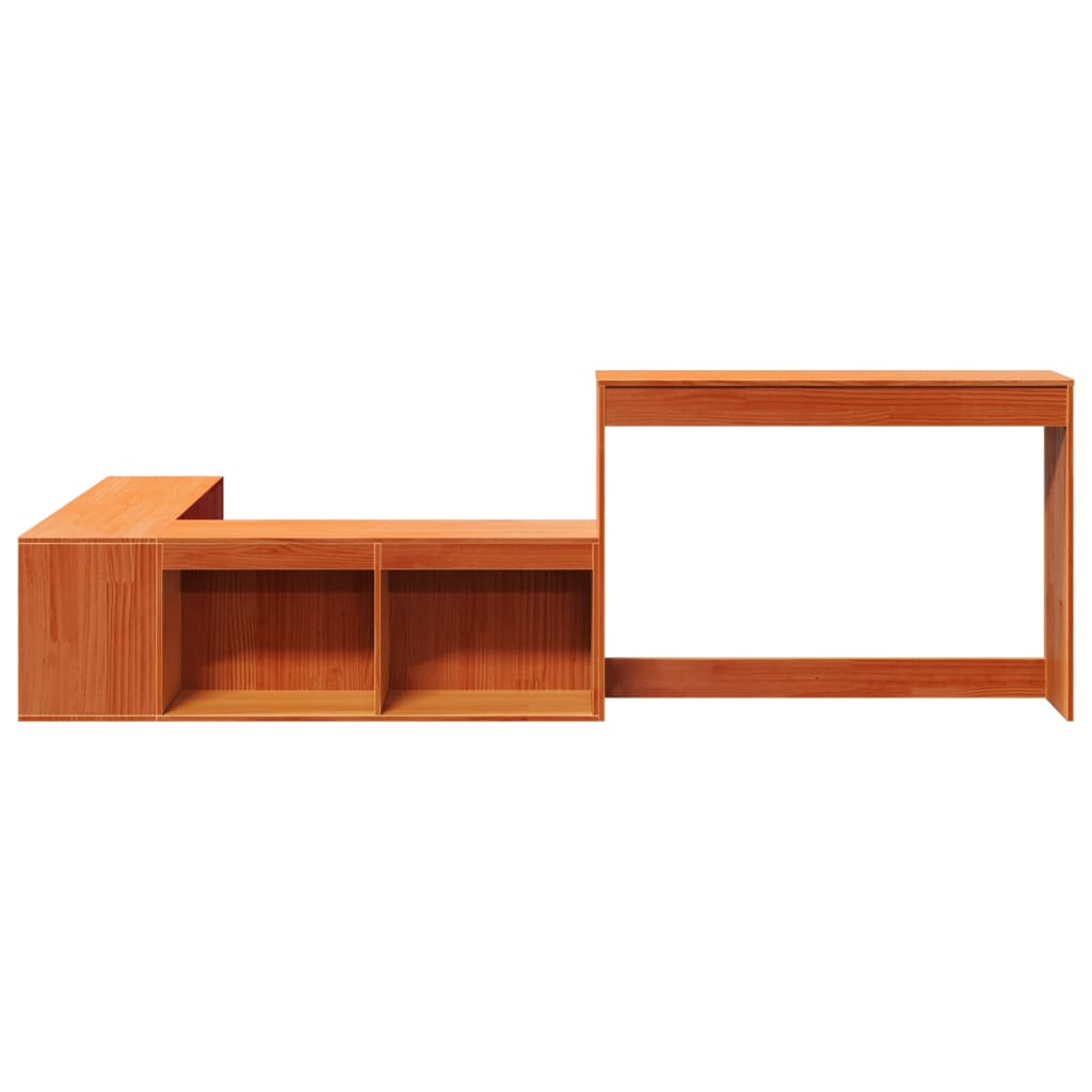 Bedside table with desk wax brown 222x107x75 cm solid wood