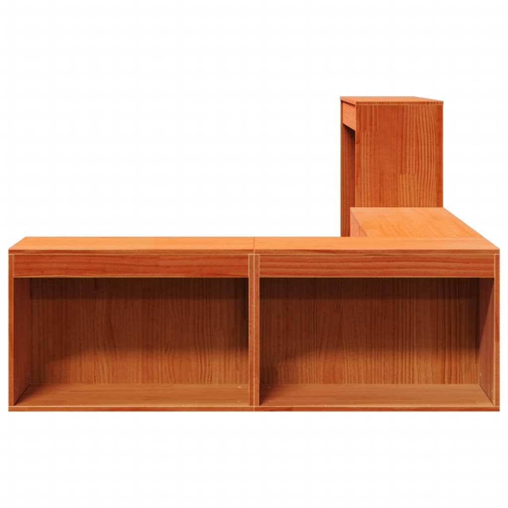 Bedside table with desk wax brown 222x107x75 cm solid wood