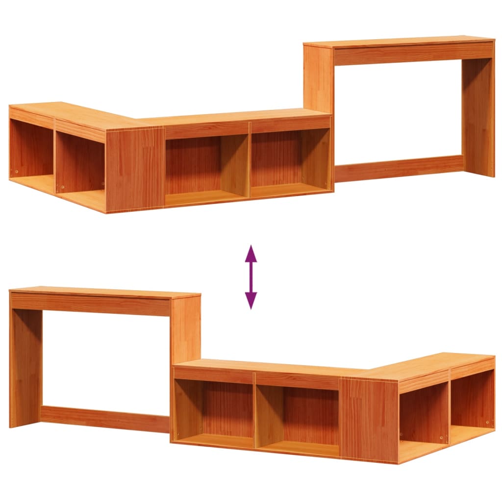 Bedside table with desk wax brown 222x107x75 cm solid wood