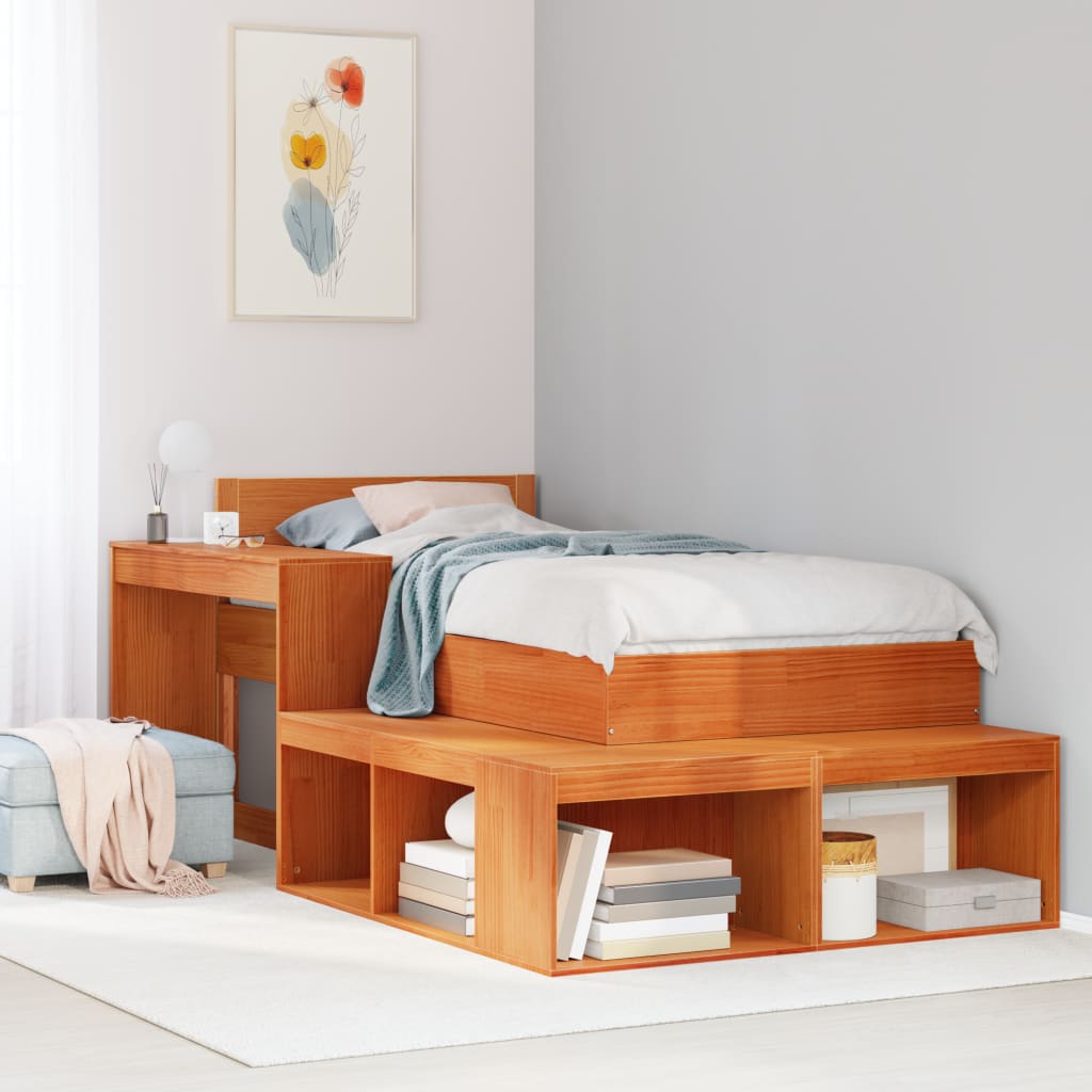 Bedside table with desk wax brown 222x107x75 cm solid wood