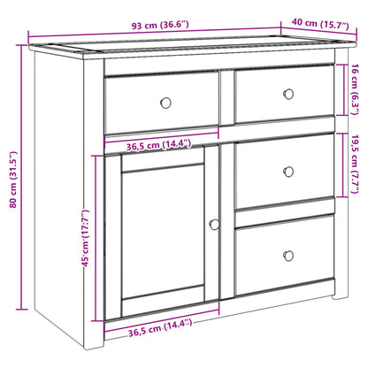 Sideboard mit Schubladen PANAMA 93x40x80 cm Massivholz Kiefer