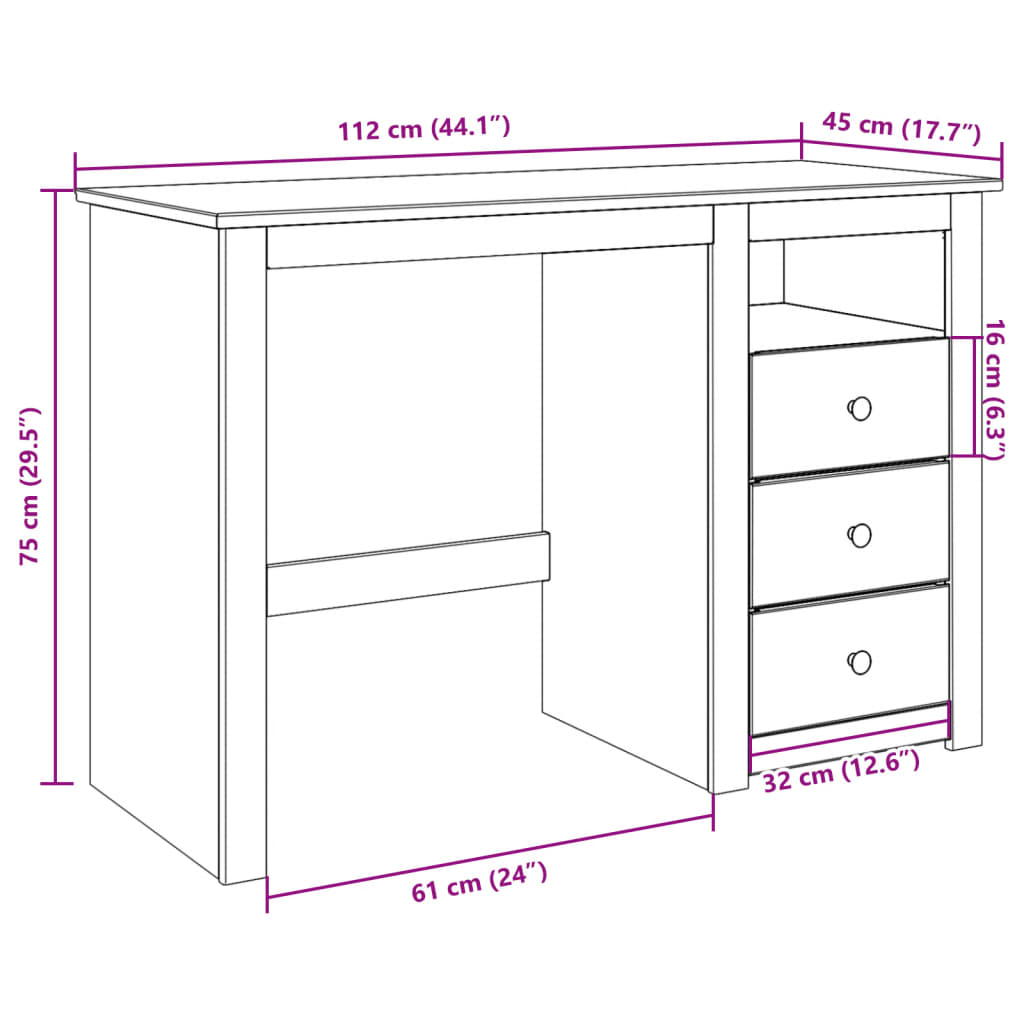 Schreibtisch Panama 112x45x75 cm Massivholz Kiefer