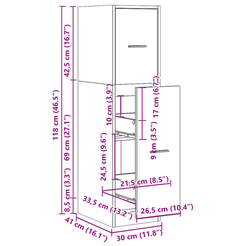 Armoire d'apothicaire gris béton 30x41x118 cm en bois