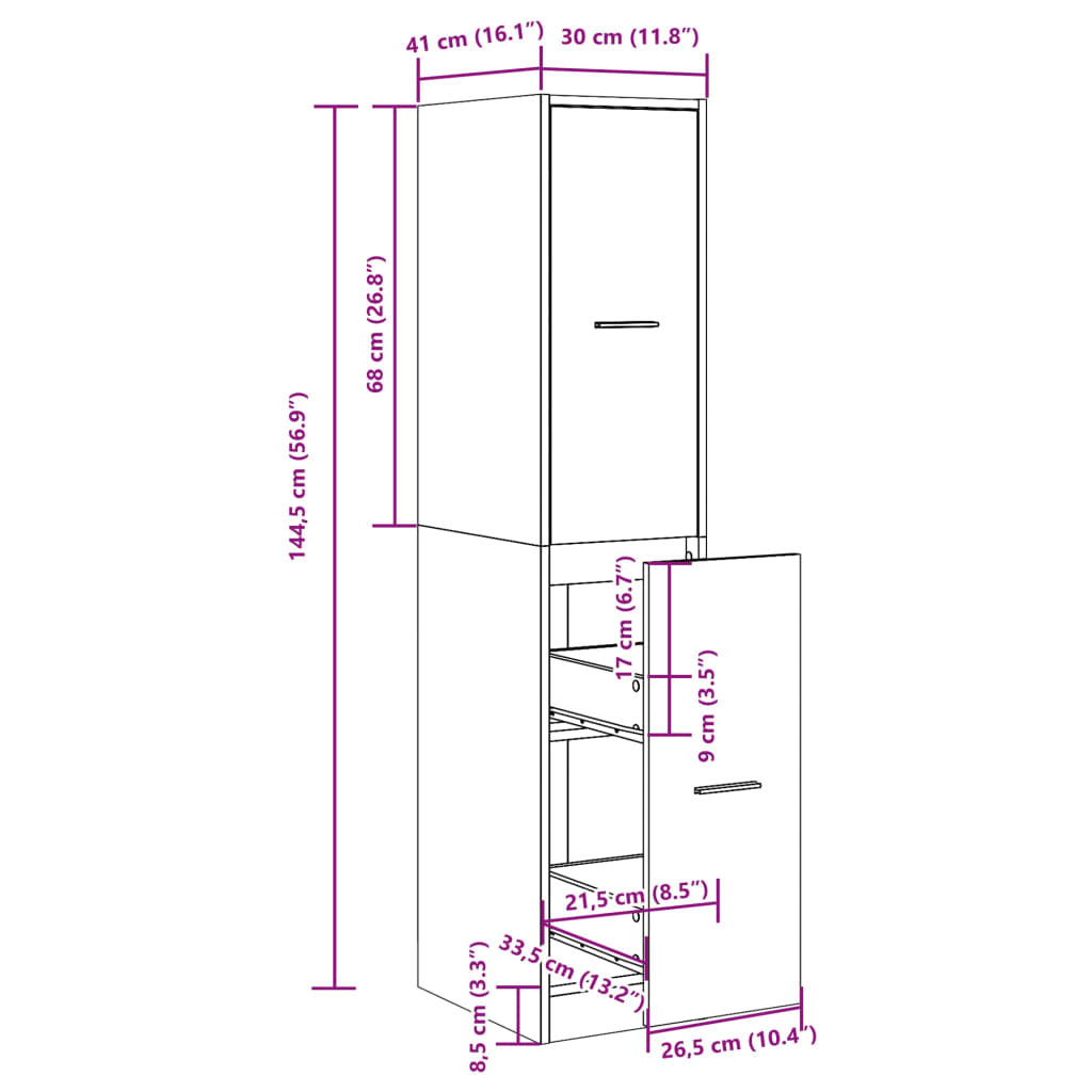 Armoire d'apothicaire blanc 30x41x144,5 cm en bois