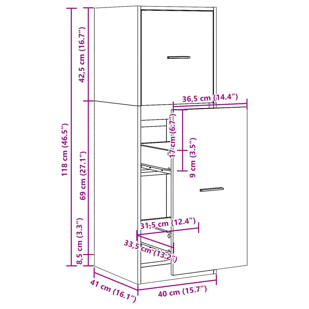 Apothekerschrank Räuchereiche 40x41x118 cm Holzwerkstoff