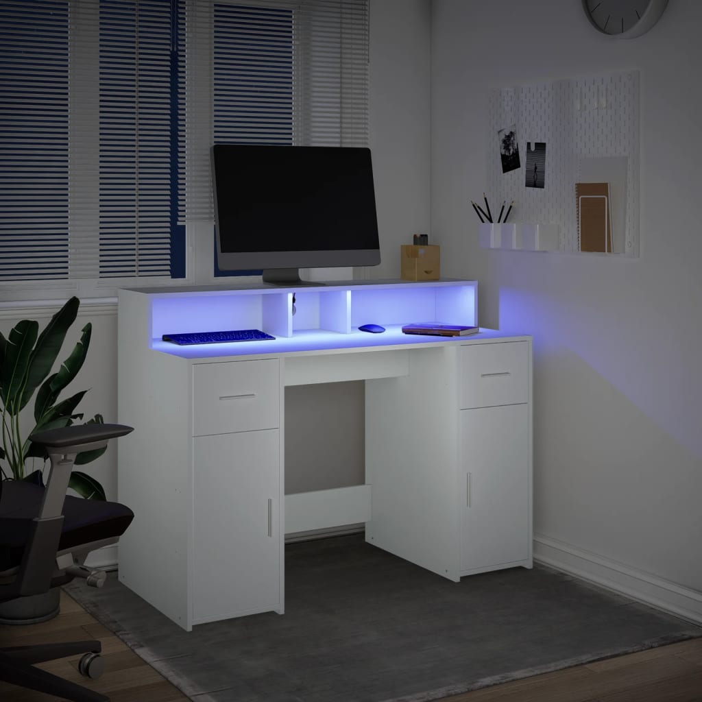 LED-Schreibtisch Weiß 120x55x91 cm Holzwerkstoff