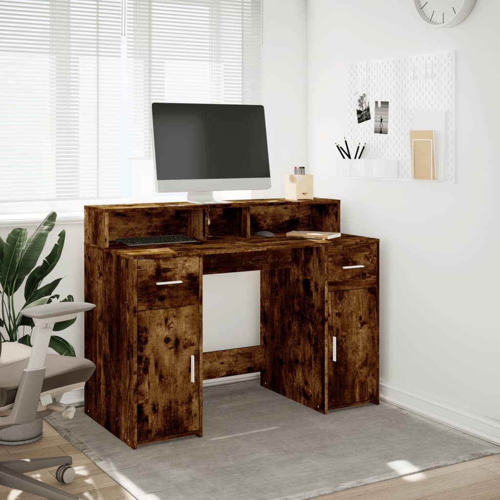 LED-Schreibtisch Räuchereiche 120x55x91 cm Holzwerkstoff