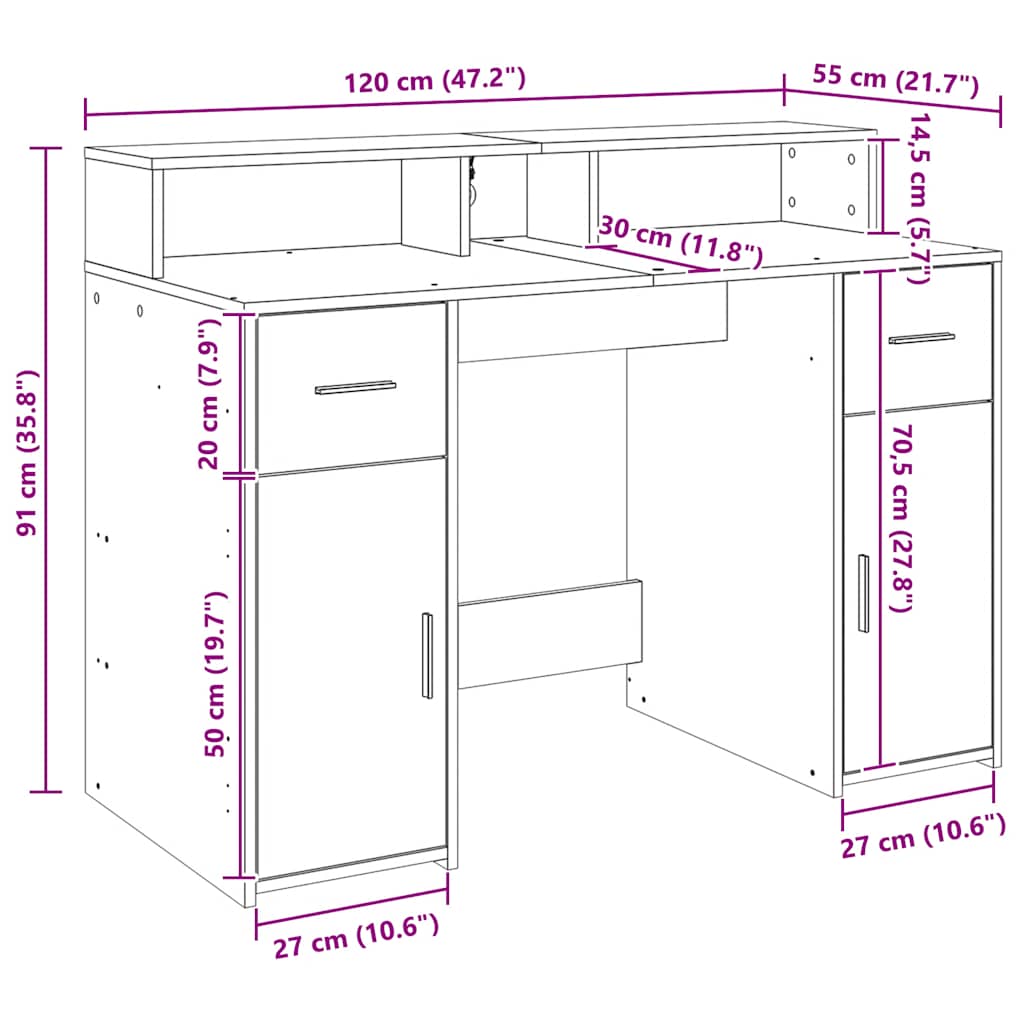 LED-Schreibtisch Artisan-Eiche 120x55x91 cm Holzwerkstoff