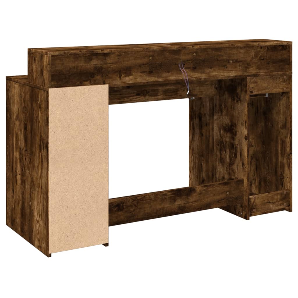 LED-Schreibtisch Räuchereiche 140x55x91 cm Holzwerkstoff