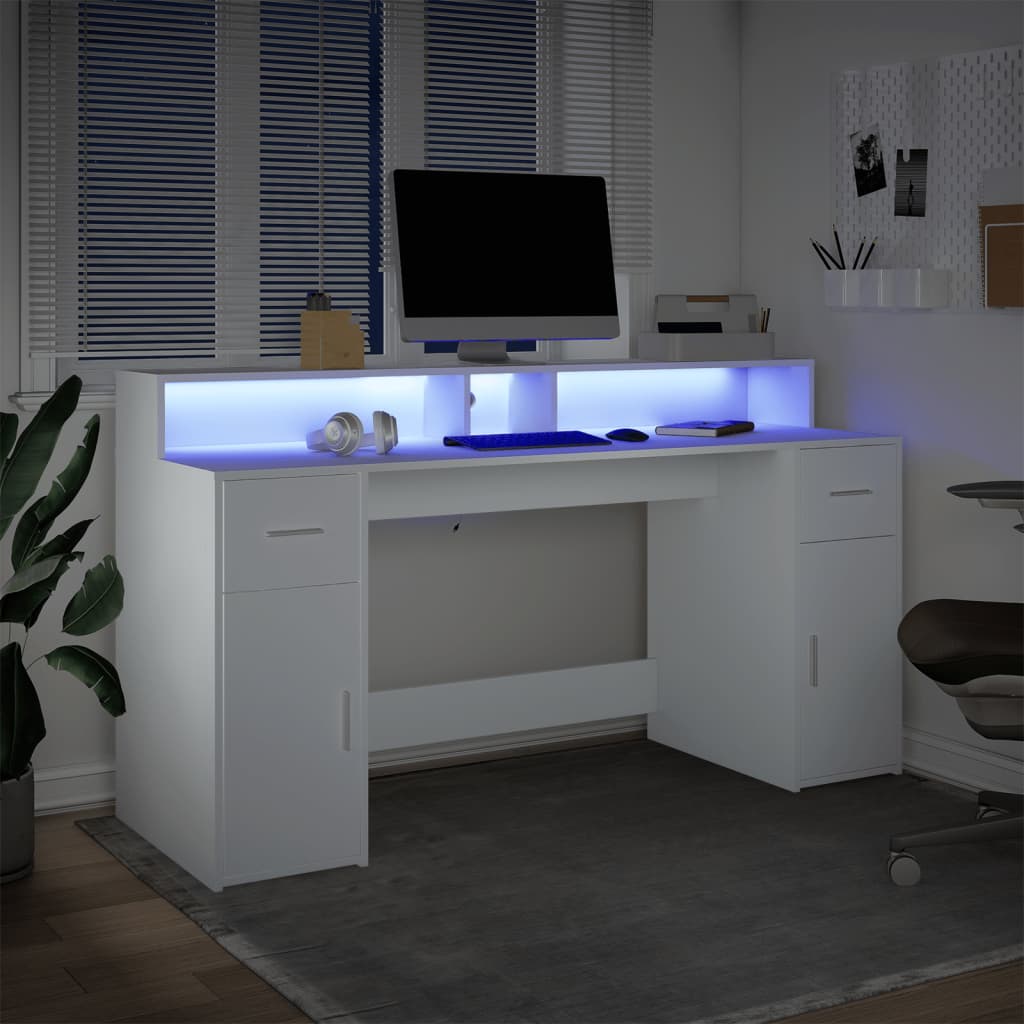 LED-Schreibtisch Weiß 160x55x91 cm Holzwerkstoff