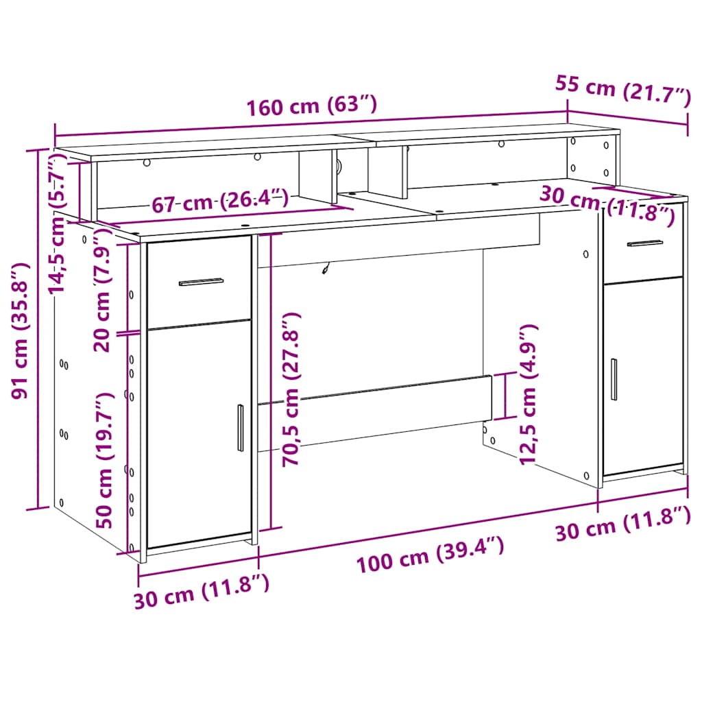 LED-Schreibtisch Betongrau 160x55x91 cm Holzwerkstoff