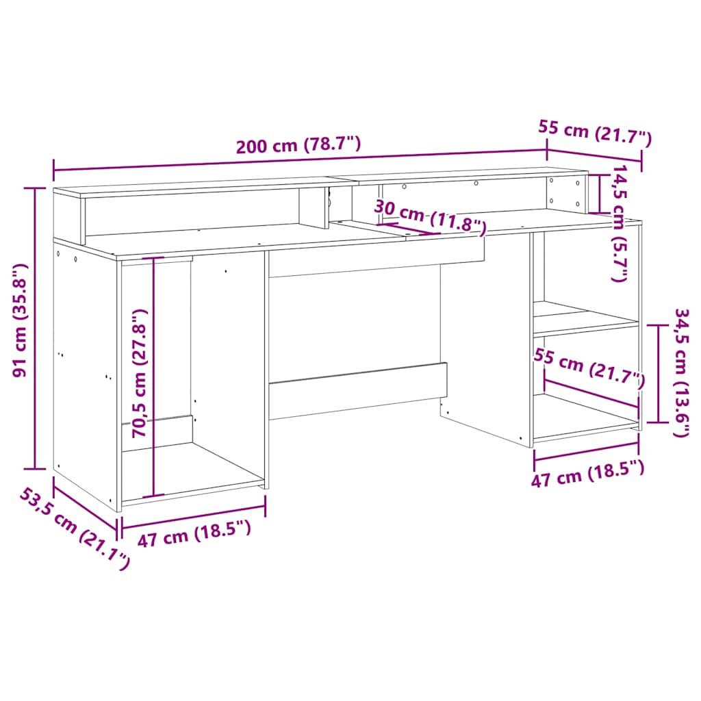 LED-Schreibtisch Weiß 200x55x91 cm Holzwerkstoff